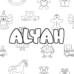Coloring page first name ALYAH - Toys background