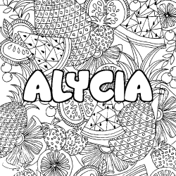Coloring page first name ALYCIA - Fruits mandala background