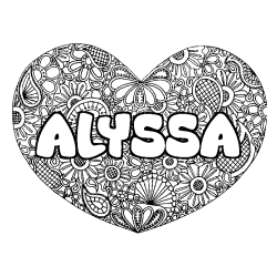 Coloring page first name ALYSSA - Heart mandala background