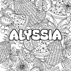 Coloring page first name ALYSSIA - Fruits mandala background