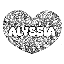 Coloring page first name ALYSSIA - Heart mandala background