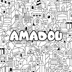 Coloring page first name AMADOU - City background
