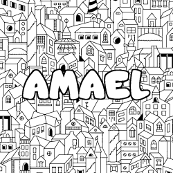 Coloring page first name AMAEL - City background