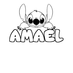 Coloring page first name AMAEL - Stitch background