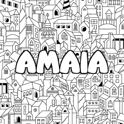 Coloring page first name AMAIA - City background