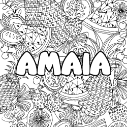 Coloring page first name AMAIA - Fruits mandala background