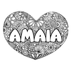 Coloring page first name AMAIA - Heart mandala background