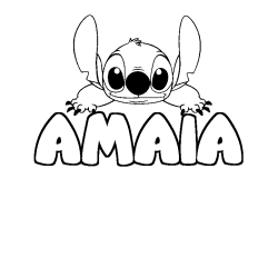 Coloring page first name AMAIA - Stitch background
