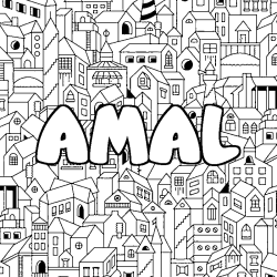 Coloring page first name AMAL - City background