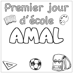 Coloring page first name AMAL - School First day background