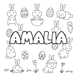 Coloring page first name AMALIA - Easter background