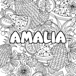 Coloring page first name AMALIA - Fruits mandala background
