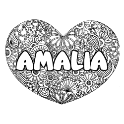 Coloring page first name AMALIA - Heart mandala background