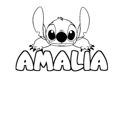 Coloring page first name AMALIA - Stitch background