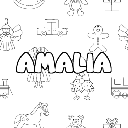 Coloring page first name AMALIA - Toys background