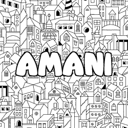 Coloring page first name AMANI - City background