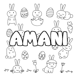 Coloring page first name AMANI - Easter background