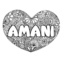 Coloring page first name AMANI - Heart mandala background