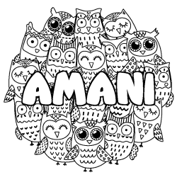 Coloring page first name AMANI - Owls background