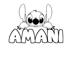 Coloring page first name AMANI - Stitch background