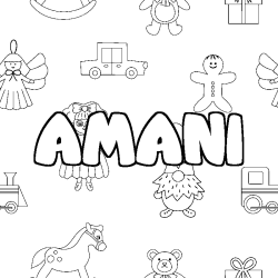 Coloring page first name AMANI - Toys background