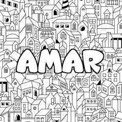 Coloring page first name AMAR - City background