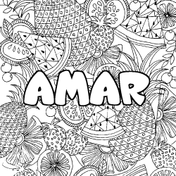 Coloring page first name AMAR - Fruits mandala background