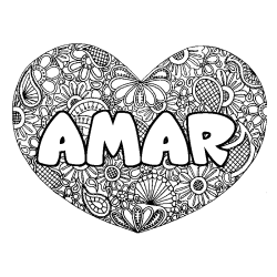 Coloring page first name AMAR - Heart mandala background