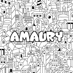 Coloring page first name AMAURY - City background