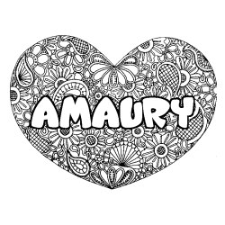 Coloring page first name AMAURY - Heart mandala background