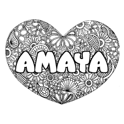 Coloring page first name AMAYA - Heart mandala background