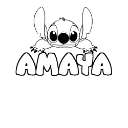 Coloring page first name AMAYA - Stitch background