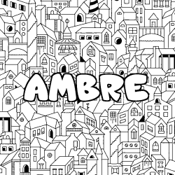 Coloring page first name AMBRE - City background