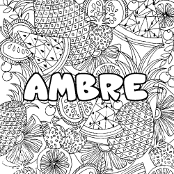 Coloring page first name AMBRE - Fruits mandala background