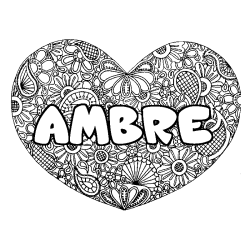 Coloring page first name AMBRE - Heart mandala background