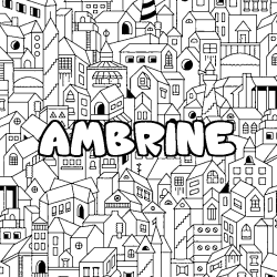 Coloring page first name AMBRINE - City background