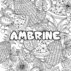 Coloring page first name AMBRINE - Fruits mandala background