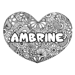 Coloring page first name AMBRINE - Heart mandala background