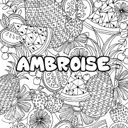 Coloring page first name AMBROISE - Fruits mandala background