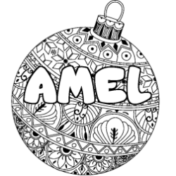 Coloring page first name AMEL - Christmas tree bulb background