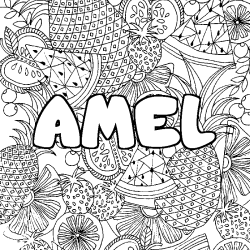 Coloring page first name AMEL - Fruits mandala background