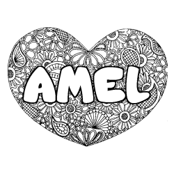 Coloring page first name AMEL - Heart mandala background