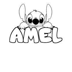 Coloring page first name AMEL - Stitch background