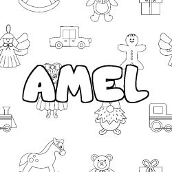 Coloring page first name AMEL - Toys background