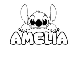 Coloring page first name AMELIA - Stitch background