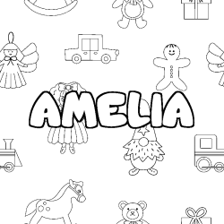 Coloring page first name AMELIA - Toys background