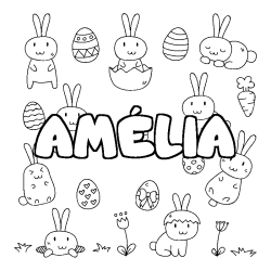 Coloring page first name AMÉLIA - Easter background