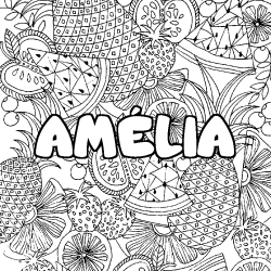 Coloring page first name AMÉLIA - Fruits mandala background