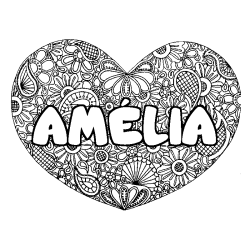 Coloring page first name AMÉLIA - Heart mandala background
