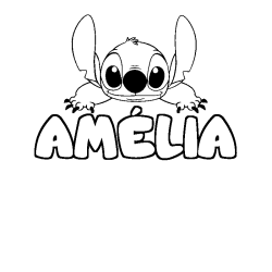 Coloring page first name AMÉLIA - Stitch background